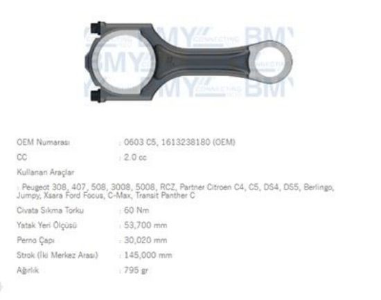 PİSTON KOLU 308-407-508-3008-5008 2.0 HDI MONDEOIV resmi