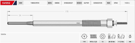 ISITMA BUJİSİ  AVENSIS-COROLLA-RAV-4-HILUX 2.0/2.5/11V/GJ93TO/0100226527/1985030010/SVAC resmi