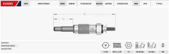 ISITMA BUJİSİ  SPRINTER 208/308-VITO-190D-200D/11.5V/GX70/0100226251/11593601/SVAC resmi