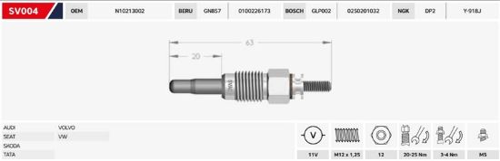 ISITMA BUJİSİ GOLF-PASSAT-CADDY-A6  1.6/1.9D/11V/GX59 resmi