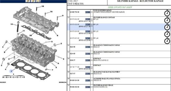 SİLİNDİR KAPAK CONTASI 1.30   3008-308-5008-508-BOXER III-EXPERT IV-TRAVELLER-C4-C5-JUMPER III DW10 resmi