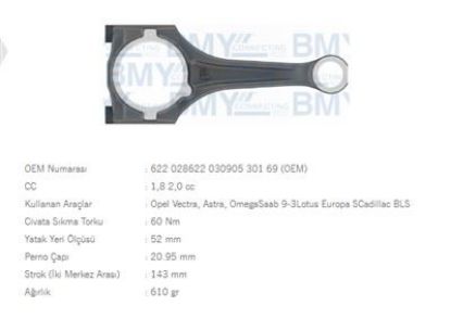 PİSTON KOLU     ASTRA-VECTRA-OMEGA  1.8/2.0 8V/16V  C20LET/NE resmi