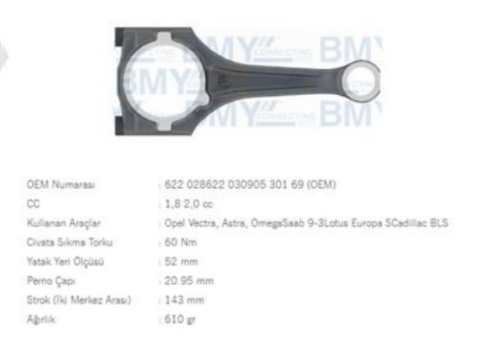 PİSTON KOLU     ASTRA-VECTRA-OMEGA  1.8/2.0 8V/16V  C20LET/NE resmi