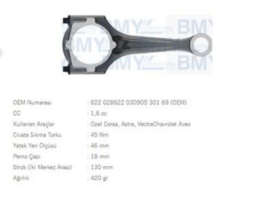 PİSTON KOLU     ASTRA-CORSA-VECTRA-AVEO   1.6  X16XE/Z16XEL resmi
