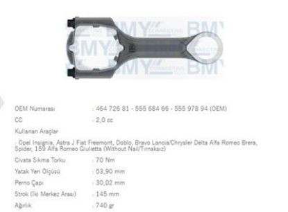 PİSTON KOLU     ASTRA J-INSIGNIA-DOBLO  2.0DTJ  A20DTJ/Z20DTJ resmi