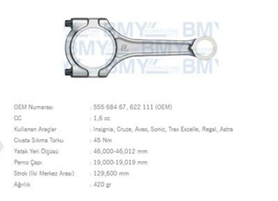 PİSTON KOLU    ASTRA H/J-INSIGNIA A-MOKKA-CRUZE-AVEO  1.6  A16LET/A16XER resmi