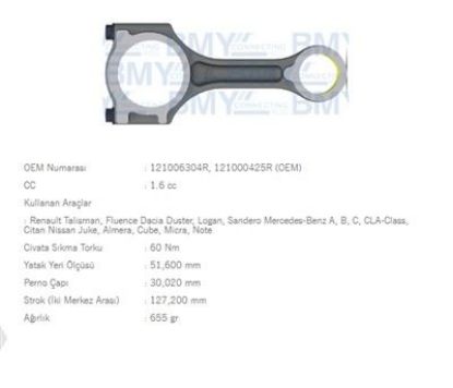PİSTON KOLU   TALISMAN-FLUENCE-DUSTER-LOGAN-SANDERO-JUKE-ALMERA-CUBE-MICRA-NOTE-NV200 resmi