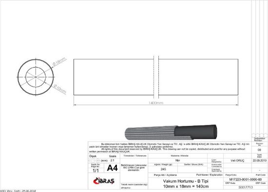 VAKUM HORTUMU-BEZLİ  10mmx140cm  J9/4572.21/İBRAŞ resmi