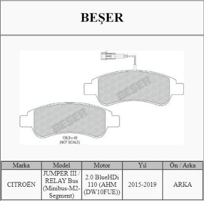 ÖN FREN BALATASI 206-301-PARTNER-BOXER III ARKA resmi
