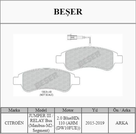 ÖN FREN BALATASI 206-301-PARTNER-BOXER III ARKA resmi