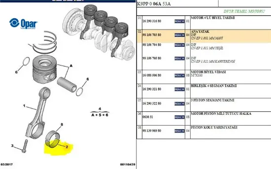 KOL YATAK 3008 DV5RC ( 4 ADET ALINIZ ) resmi