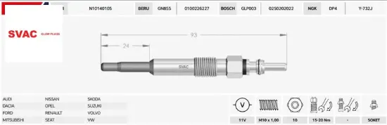 ISITMA BUJİSİ  T4-LT35-CADDY-GOLF-S60-A3-A4 1.9/2./11V resmi
