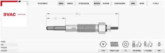 ISITMA BUJİSİ  BESTA-RANGER-VITARA-BONGO 2.0/2.5/2/11V/GJ1302MA/0100226336/18550-78E11/XM3412A342BA/ resmi