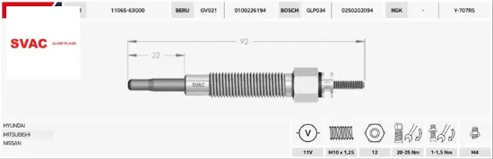 ISITMA BUJİSİ  H-100 E.M-L200-L300-BONGO 2.3/2.5/2/12V/GJ55MI/0100226194/3671042002/SVAC resmi
