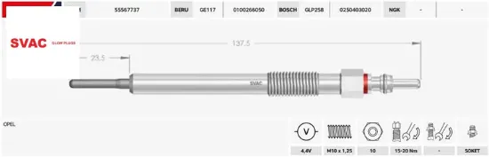 ISITMA BUJİSİ   ASTRA J-CORSA D-MERIVA-MOKKA 1.7CD/4.4V/GE117/0100266028/55567737/SVAC resmi