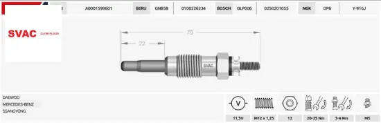 ISITMA BUJİSİ  SPRINTER 208/308-VITO-190D-200D/11.5V/GX70/0100226251/11593601/SVAC resmi