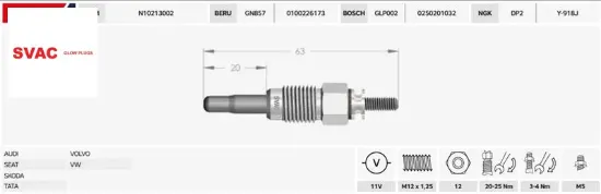ISITMA BUJİSİ GOLF-PASSAT-CADDY-A6  1.6/1.9D/11V/GX59 resmi