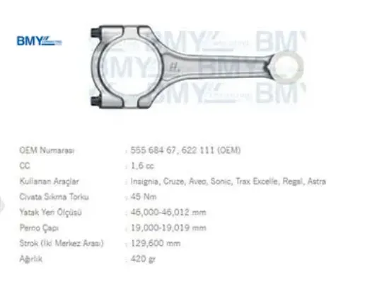 PİSTON KOLU    ASTRA H/J-INSIGNIA A-MOKKA-CRUZE-AVEO  1.6  A16LET/A16XER resmi