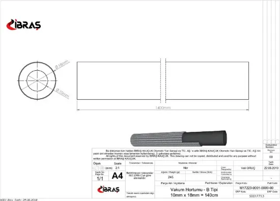 VAKUM HORTUMU-BEZLİ  10mmx140cm  J9/4572.21/İBRAŞ resmi