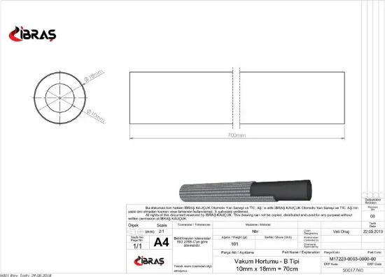 VAKUM HORTUMU 10 x 16mm/70cm     B TİPİ PREMIER  2 resmi