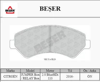 ÖN FREN BALATASI FİŞSİZ AKSESUARSIZ BOXER III-DUCATO-JEST  06 resmi
