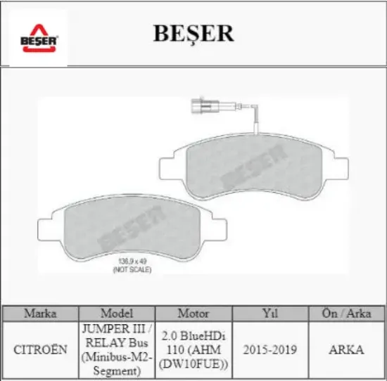 ÖN FREN BALATASI 206-301-PARTNER-BOXER III ARKA resmi